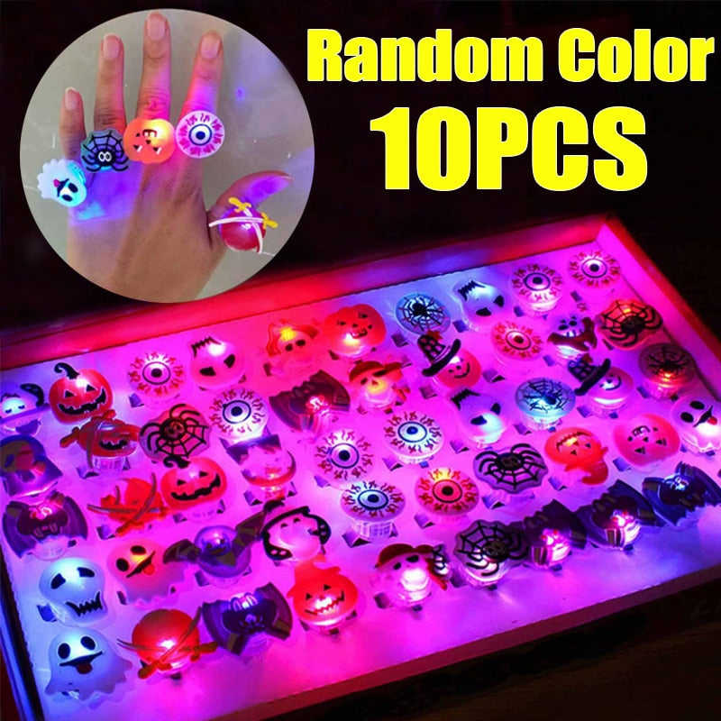 LED Halloween Rings - Glowing Pumpkin Ghost Skull Finger Rings for Party Decorations