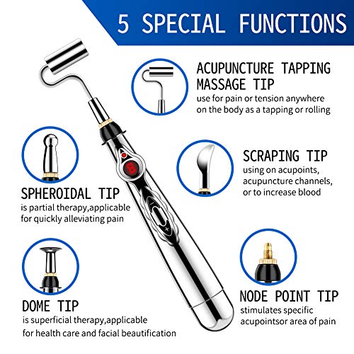 MYAMZ YZH Electric Stimulation Electronic Acupuncture Pen with 5 Massage Heads for Pain Relief