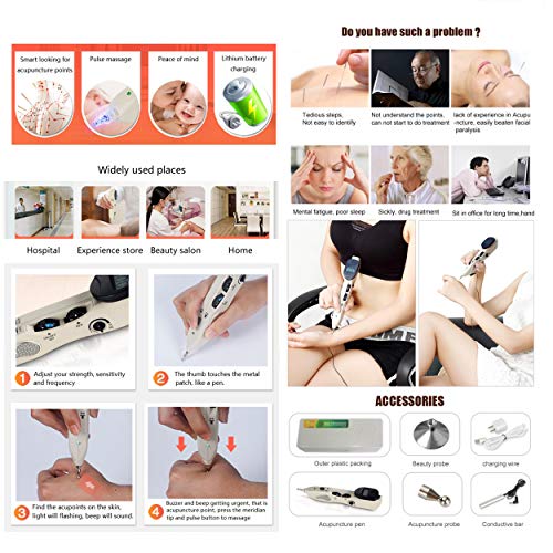 Rhorawill Electronic Acupuncture Pen - USB Rechargeable Meridian Massage Pen for Pain Relief